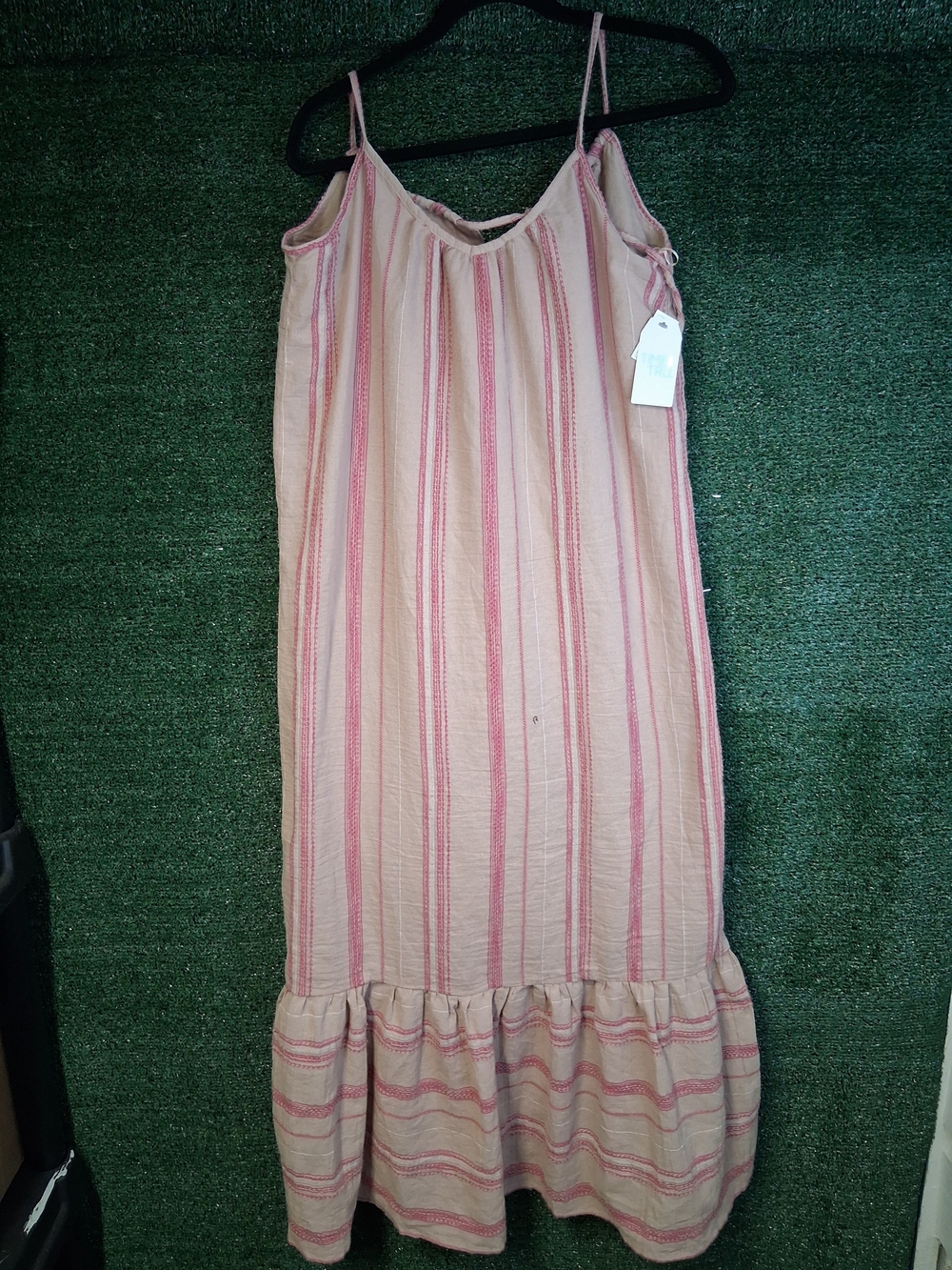 Time and Tru Beige and Pink Striped Midi Dress
